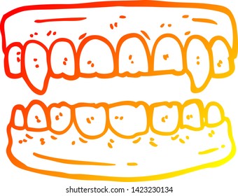 warm gradient line drawing of a cartoon vampire teeth