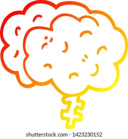 warm gradient line drawing of a cartoon brain
