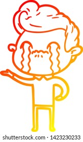 dibujo de línea de degradado cálido de un hombre de dibujos animados llorando