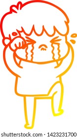 warm gradient line drawing of a cartoon boy crying