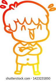 warm gradient line drawing of a cartoon laughing boy