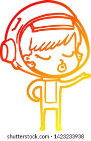 desenho de linha gradiente quente de uma menina astronauta bonita do desenho animado