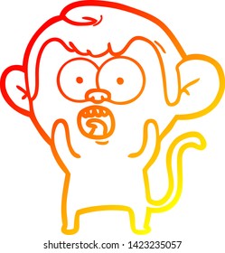 dibujo de línea de gradiente cálido de una caricatura de un mono impactado