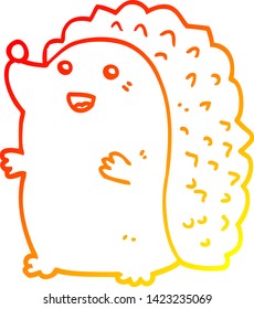 warm gradient line drawing of a cartoon happy hedgehog