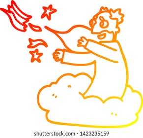 warm gradient line drawing of a cartoon god on cloud