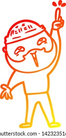 dibujo de línea de gradiente cálido de un hombre barbudo feliz con dibujos animados