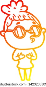 dibujo de línea de gradiente cálido de una mujer caricaturista con gafas