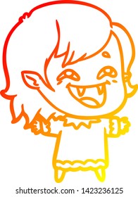 warm gradient line drawing of a cartoon laughing vampire girl