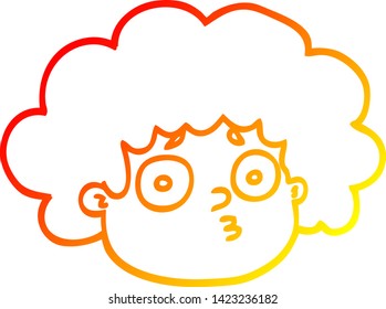 warm gradient line drawing of a cartoon big hair boy