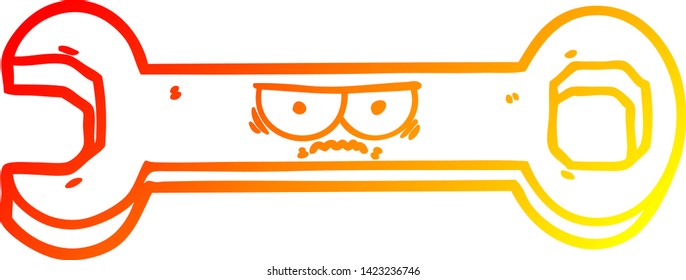 dibujo de línea de gradiente cálido de un spanner de dibujos animados