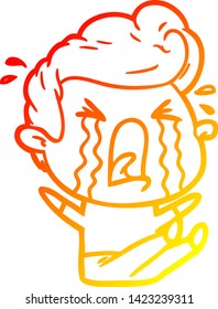 warm gradient line drawing of a cartoon crying man