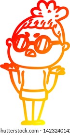 warm gradient line drawing of a cartoon annoyed woman