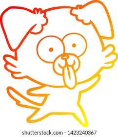 warme Farbverlauf-Linie-Zeichnung eines Cartoon-Hundes mit ausgestreckter Zunge