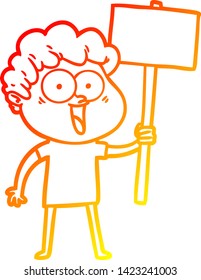 warm gradient line drawing of a cartoon happy man