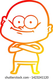 warm gradient line drawing of a cartoon bald man staring