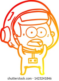 dibujo de línea de degradado cálido de una caricatura astronauta sorprendido
