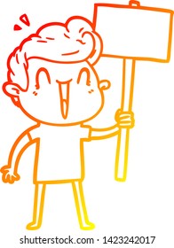warme Farbverlauf-Linie Zeichnung eines Cartoons aufgeregt Mann