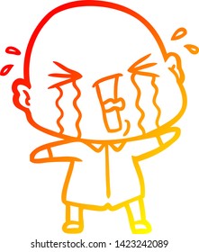 dibujo de línea de gradiente cálido de una caricatura llorando hombre calvo