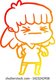 warm gradient line drawing of a cartoon woman