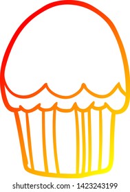 dibujo de línea de gradiente cálido de un cupcake de dibujos animados