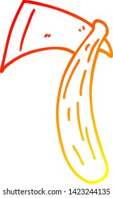 dibujo de línea de gradiente cálido de un hacha viking de dibujos animados