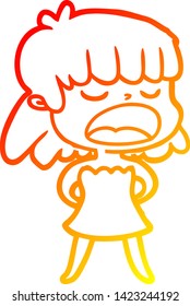 dibujo de línea de gradiente cálido de una mujer caricaturista hablando fuerte