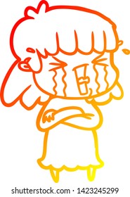 warm gradient line drawing of a cartoon woman in tears