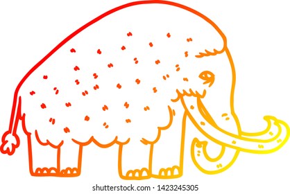 dibujo de línea de degradado cálido de un mamut de dibujos animados