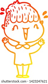 warm gradient line drawing of a cartoon happy boy surprised