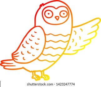 warm gradient line drawing of a cartoon owl pointing