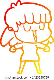 warm gradient line drawing of a cartoon woman laughing