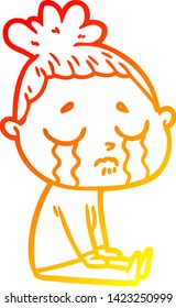warm gradient line drawing of a cartoon crying woman