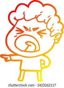 dibujo de línea de gradiente cálido de un hombre furioso de caricatura