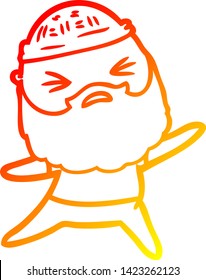 dibujo de línea de degradado cálido de un hombre de dibujos animados con barba