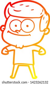 warm gradient line drawing of a cartoon happy man