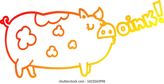 warm gradient line drawing of a cartoon oinking pig
