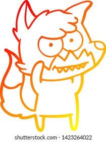 warm gradient line drawing of a cartoon grinning fox
