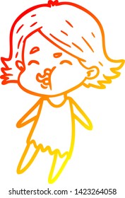 warm gradient line drawing of a cartoon girl pulling face
