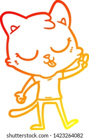 warm gradient line drawing of a cartoon cat