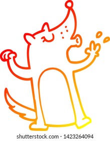 warm gradient line drawing of a cartoon whistling wolf