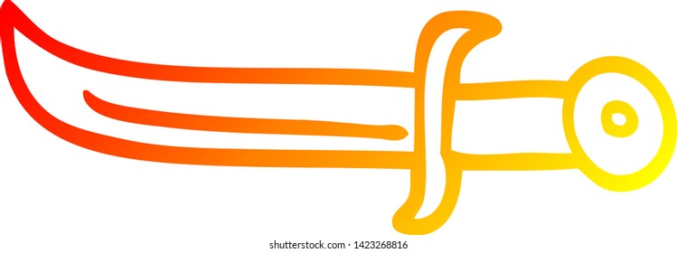 dibujo de línea de gradiente cálido de una daga dorada de dibujos animados