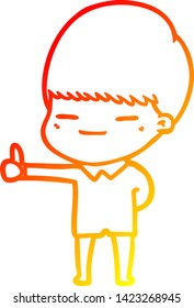warm gradient line drawing of a cartoon smug boy