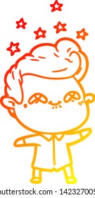 warm gradient line drawing of a cartoon excited man