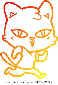 warm gradient line drawing of a cartoon cat out for a run