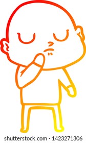 warm gradient line drawing of a cartoon bald man