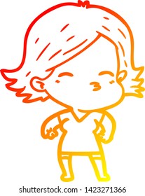 warm gradient line drawing of a cartoon woman