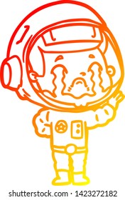 warm gradient line drawing of a cartoon crying astronaut