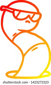 warm gradient line drawing of a cartoon cool worm