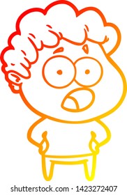warm gradient line drawing of a cartoon shocked man