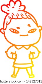 warm gradient line drawing of a cartoon woman
